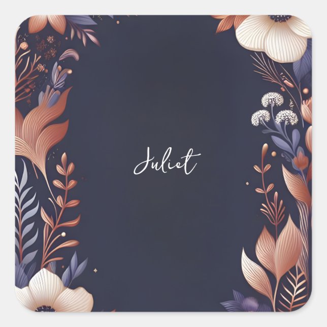 Adesivo Quadrado Chá de Bebê Hydrangea Azul-Marinho Metálico Puro (Frente)