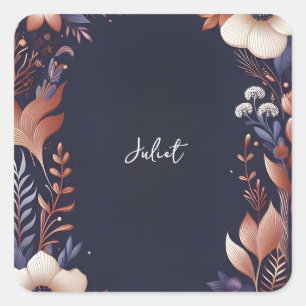 Adesivo Quadrado Chá de Bebê Hydrangea Azul Naval Metálico Puro