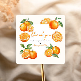 Adesivo Quadrado Chá de Bebê Laranja Little Cutie