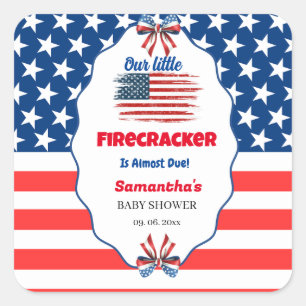 Adesivo Quadrado Chá de bebê little firecracker 4 de julho