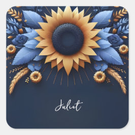 Adesivo Quadrado Chá de Bebê Luxuoso em Tons de Fúcsia e Azul Royal