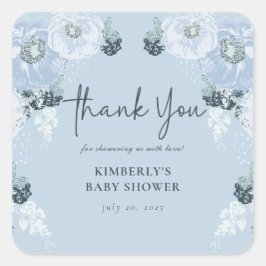 Adesivo Quadrado Chá de Bebê Menino com Flores Azuis