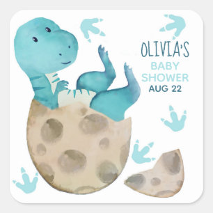 Adesivo Quadrado Chá de Bebê Menino Dinossauro T Rex
