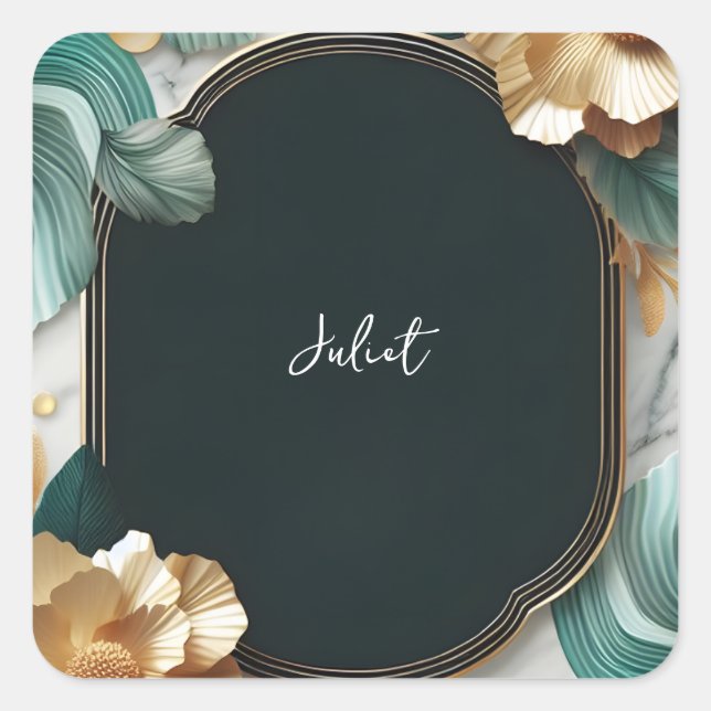 Adesivo Quadrado Chá de Bebê Monstera Esmeralda e Dourado (Frente)