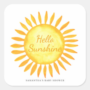 Adesivo Quadrado Chá de Bebê Neutro Olá Sunshine