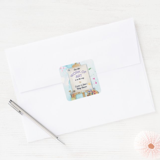 Adesivo Quadrado Chá de Bebê Obra de Arte (Envelope)