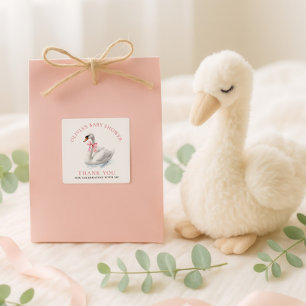 Adesivo Quadrado Chá de Bebê Obrigada Elegante Cisne 