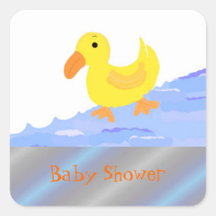Adesivo Quadrado Chá de Bebê Pato Amarelo