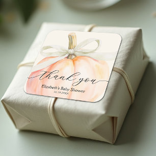 Adesivo Quadrado Chá de Bebê Pequena Abóbora Arco de Marfim