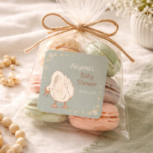 Adesivo Quadrado Chá de Bebê Personalizado Minimal Boho Silly Goose