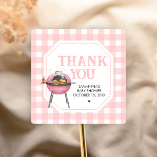 Adesivo Quadrado Chá de Bebê Pink Burger BBQ