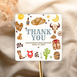 Adesivo Quadrado Chá de Bebê Rodeio do Cowboy do Oeste Selvagem