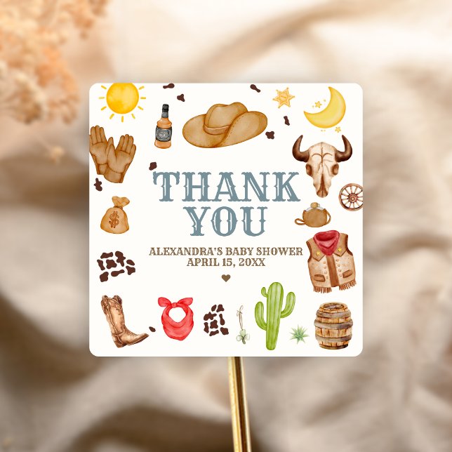 Adesivo Quadrado Chá de Bebê Rodeio do Cowboy do Oeste Selvagem (Cowboy Western Rodeo Ranch Baby Shower Sticker)