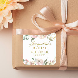 Adesivo Quadrado Chá de Bebê Rosa Elegante Personalizado Dourado