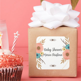 Adesivo Quadrado Chá de Bebê Rústico Boho