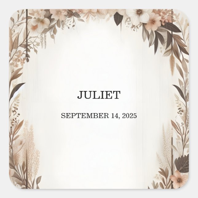 Adesivo Quadrado Chá de Bebê Rústico Boho Jardim Primavera (Frente)