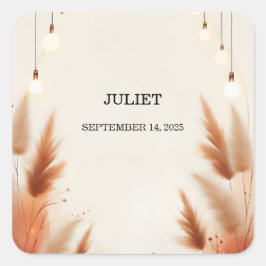 Adesivo Quadrado Chá de Bebê Rústico Boho Outono Tom Brown