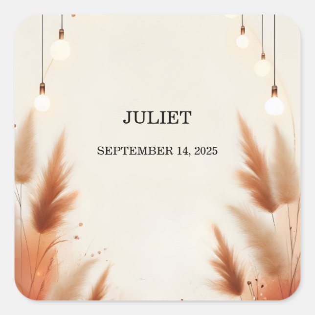 Adesivo Quadrado Chá de Bebê Rústico Boho Outono Tom Brown (Frente)