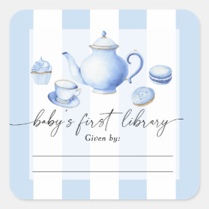 Adesivo Quadrado Chá de bebê Tea Party - A primeira biblioteca do b