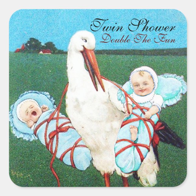 Adesivo Quadrado CHÁ DE BEBÊ TWIN, azul teal (Frente)