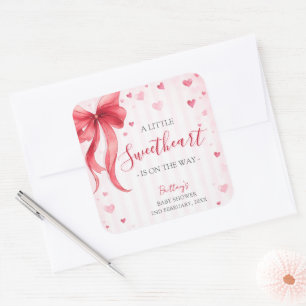 Adesivo Quadrado Chá de Bebê Valentines Little Sweetheart 