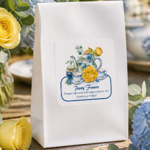 Adesivo Quadrado Chá de Chávena em Azul e Branco com Rosas em Estil
