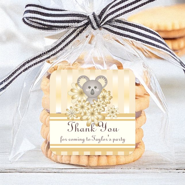 Adesivo Quadrado Chá de fraldas/Aniversário de criança Dourado Stri (Criador carregado)