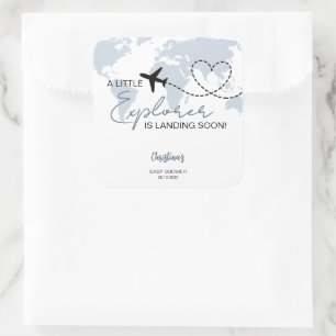 Adesivo Quadrado Chá de fraldas Azul de Aventura do Little Explorer