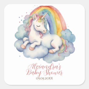 Adesivo Quadrado Chá de fraldas Baby Unicorn