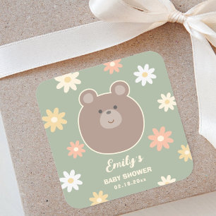 Adesivo Quadrado Chá de fraldas Beary Cute Teddy Bear Primavera