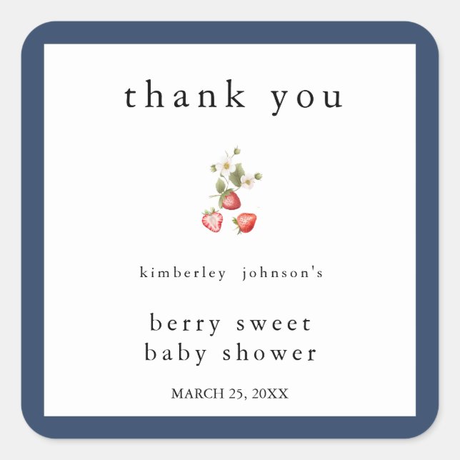 Adesivo Quadrado Chá de fraldas Berry Sweet Strawberry Girl (Frente)