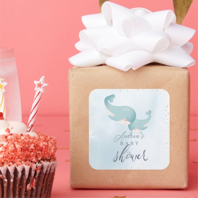 Adesivo Quadrado Chá de fraldas Blue Boy das Baleias (Festa)