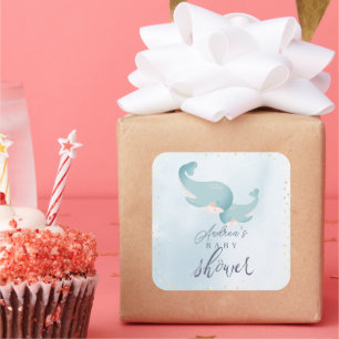 Adesivo Quadrado Chá de fraldas Blue Boy das Baleias