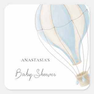 Adesivo Quadrado Chá de fraldas Blue Hot Air Balloon Boy