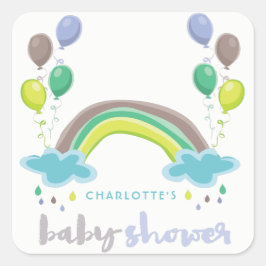 Adesivo Quadrado Chá de fraldas Blue Rainbow & Balloons Boy Sticker
