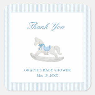 Adesivo Quadrado Chá de fraldas Blue Rocking Horse Obrigado Por Fav