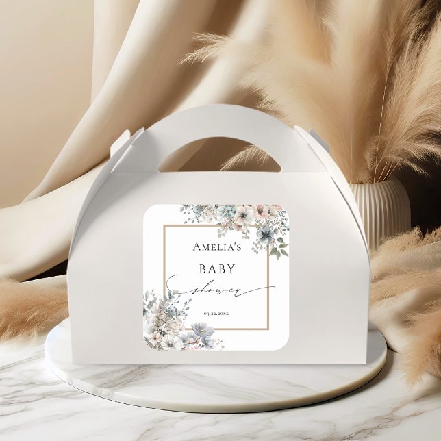 Adesivo Quadrado Chá de fraldas Boho Floral Elegante Boêmia Soft (Criador carregado)