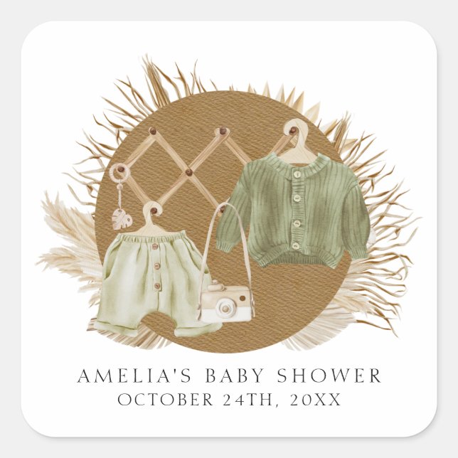 Adesivo Quadrado Chá de fraldas Boho Florals (Frente)