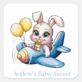 Adesivo Quadrado Chá de fraldas Bunny Rabbit Pacifier & Balloons