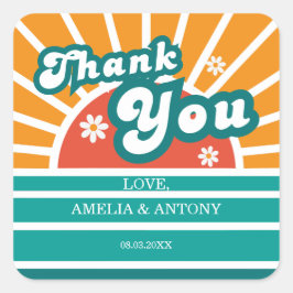 Adesivo Quadrado Chá de fraldas com Obrigados de Retro Sunny para B