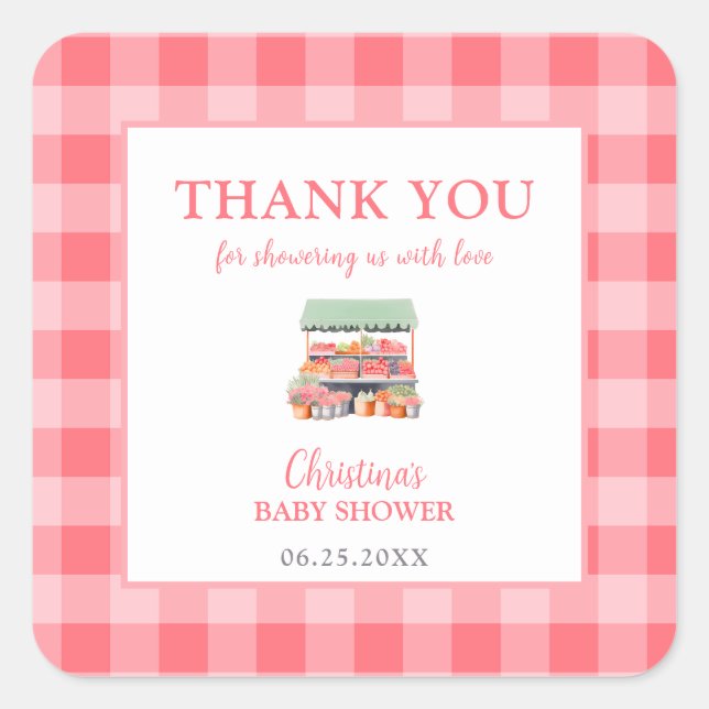 Adesivo Quadrado Chá de fraldas Crescido Localmente Obrigado (Frente)