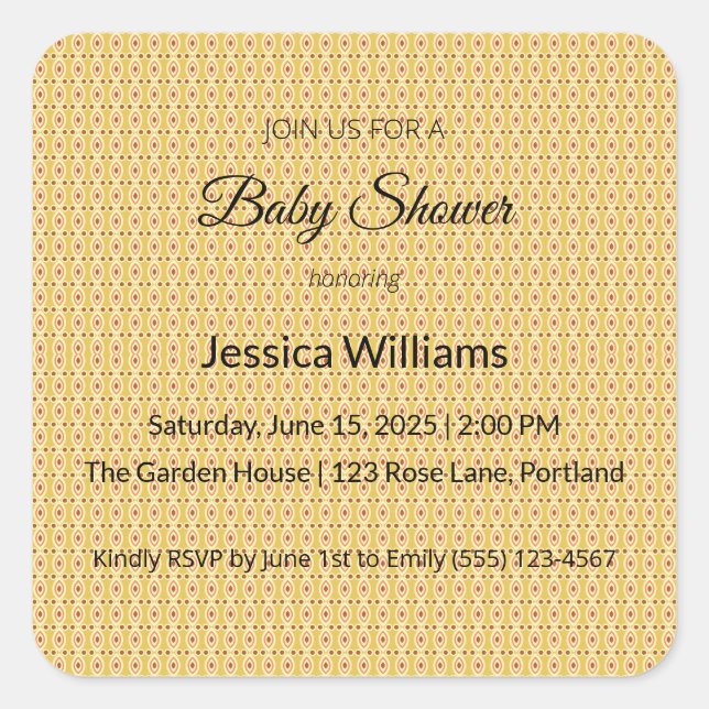 Adesivo Quadrado Chá de fraldas Cute Boho Sexo Neutro, Personalizáv (Frente)