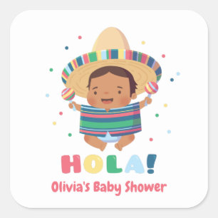 Adesivo Quadrado Chá de fraldas Cute Hola Mexicano Boy Fiesta