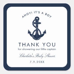 Adesivo Quadrado Chá de fraldas da âncora azul Marinho náutico Obri