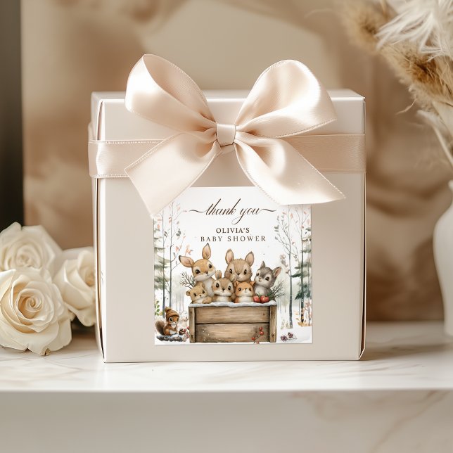 Adesivo Quadrado Chá de fraldas de Animais da Floresta Ocidental (Criador carregado)