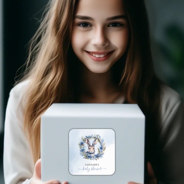 Adesivo Quadrado Chá de fraldas de Aquarela de Inverno (Winter Hare Watercolor Baby Shower Square Sticker)