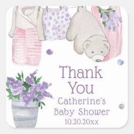 Adesivo Quadrado Chá de fraldas de Aquarela do Dia de Lavagem do Ur