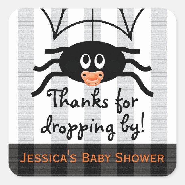 Adesivo Quadrado Chá de fraldas De Aranha Hallowen Muito Obrigado (Frente)