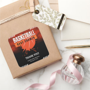 Adesivo Quadrado Chá de fraldas de Bola Laranja Moderno de Basquete