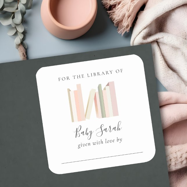 Adesivo Quadrado Chá de fraldas de Bookplate Simples e Bonito (Criador carregado)